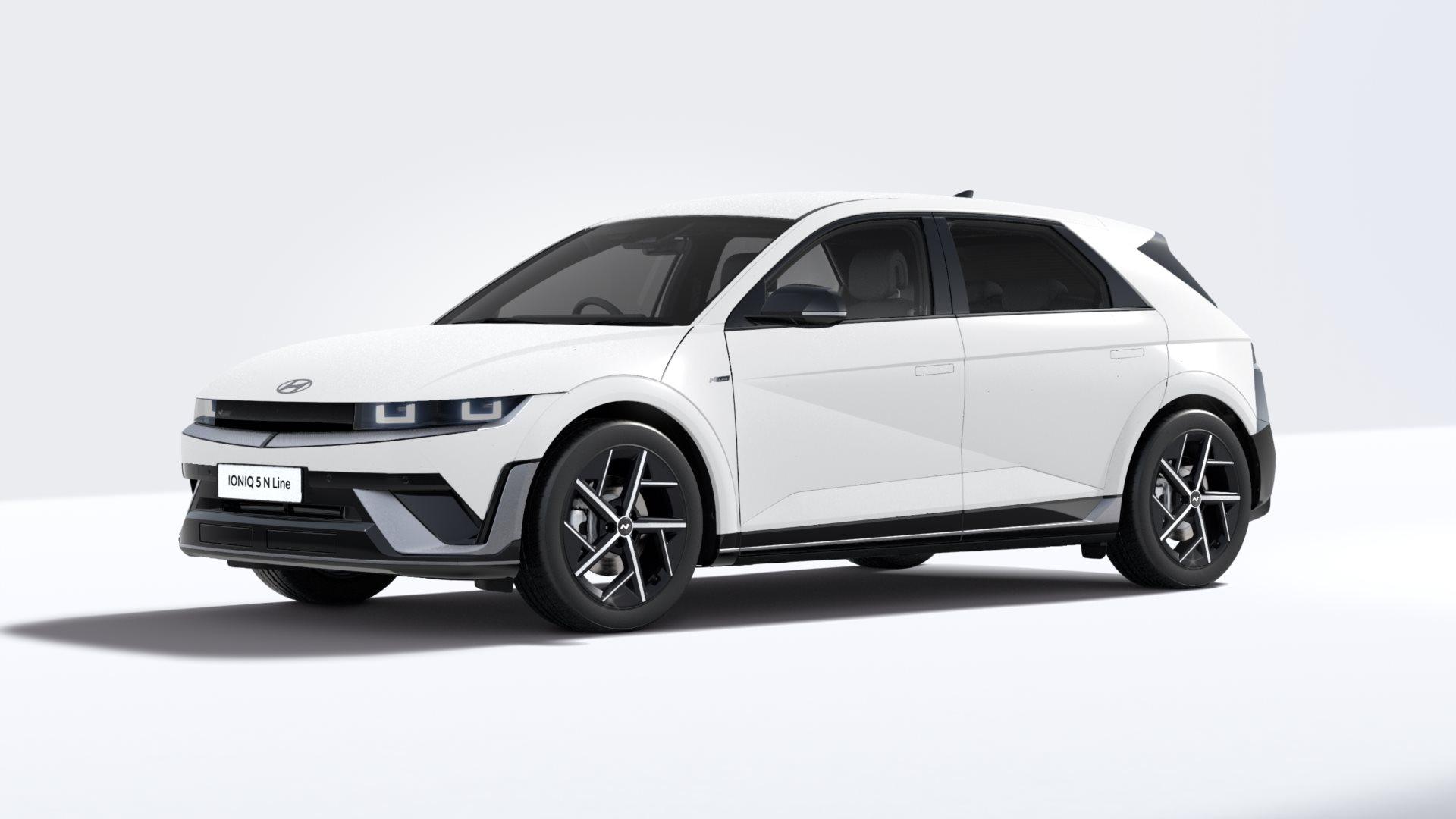 White Hyundai Ioniq 5 N Line car viewed from the front left angle.