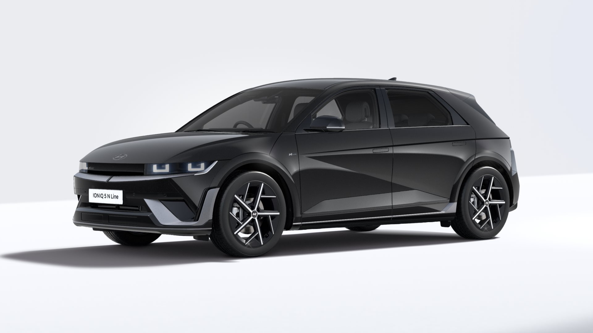 Black Hyundai Ioniq 5 N Line car, side-front view.