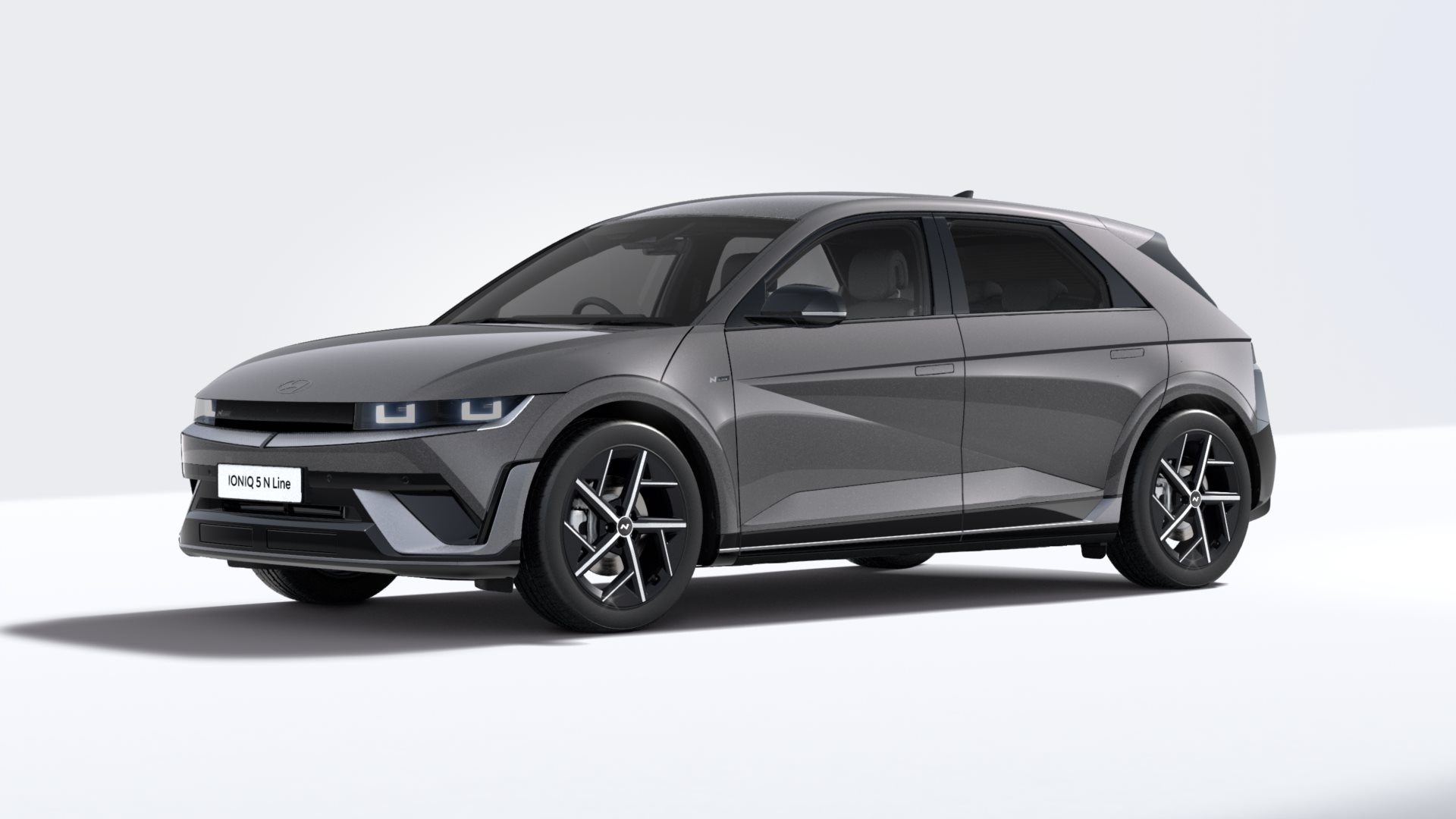 Grey Hyundai Ioniq 5 N Line car, front-side view.